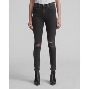 rag & bone Jeans High-rise Distressed Ankle Skinny Rock With Holes Black 24 NWT